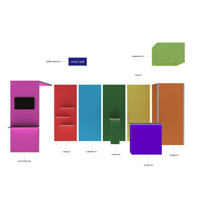 toont de Draagbare Handel van 3x3 3x4 3x5 Cabinemuren Modulair SEG-Stoffensysteem