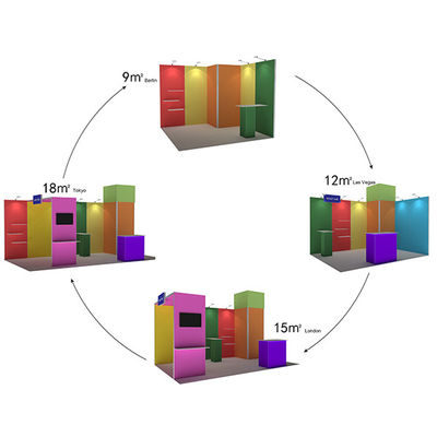 toont de Draagbare Handel van 3x3 3x4 3x5 Cabinemuren Modulair SEG-Stoffensysteem